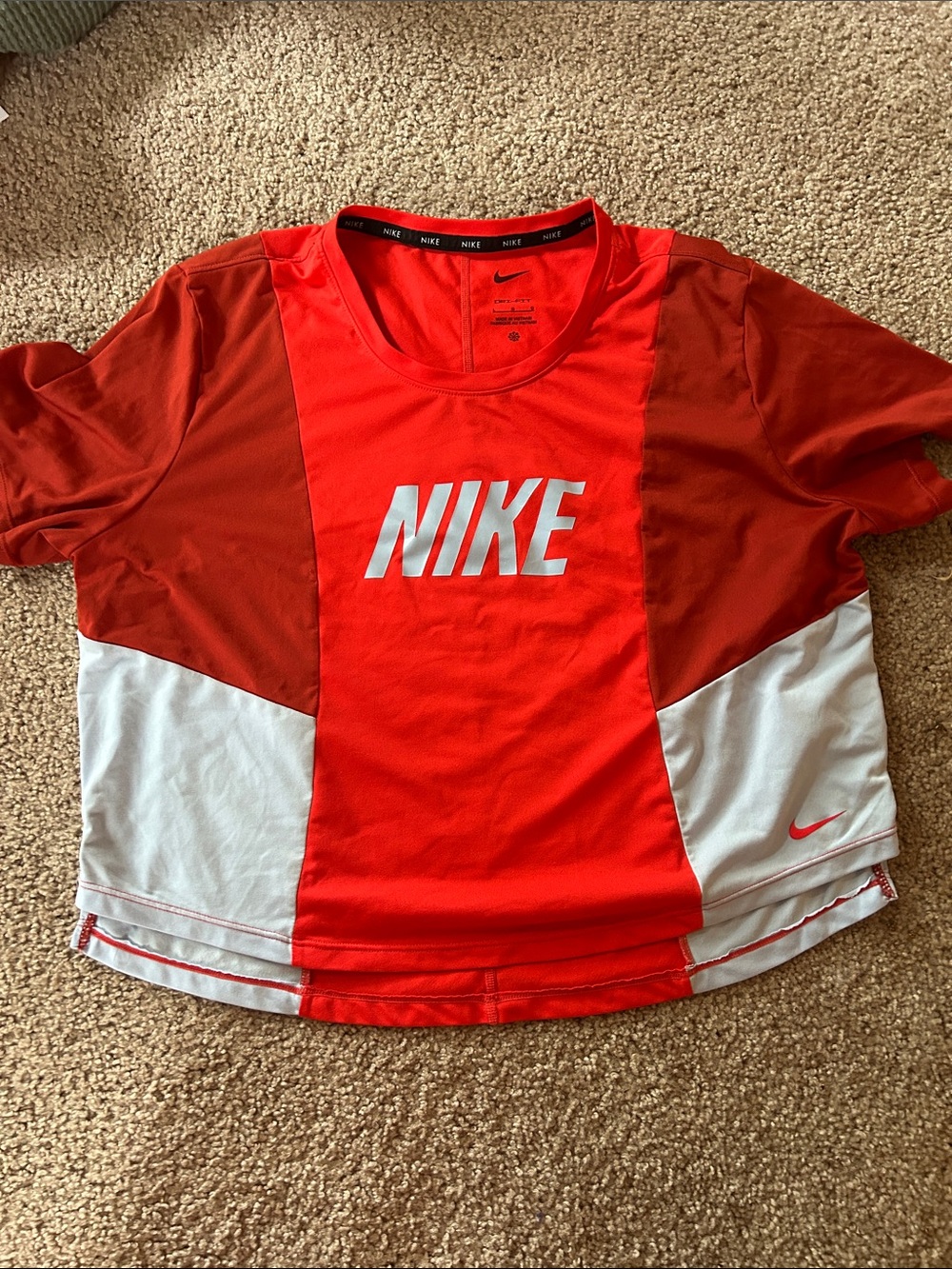 Nike Woman’s Red and Light Blue Colorblock Athletic Tee
